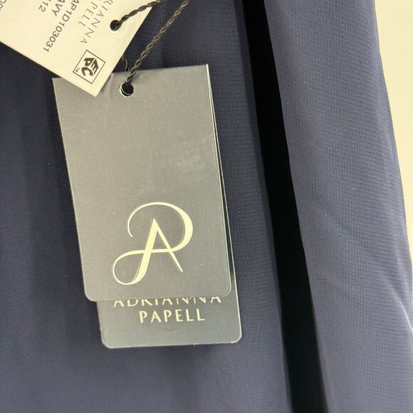 Adrianna Papell Dress SZ Small NWT Navy Chiffon Overlay Draped Evening Cocktail - Picture 7 of 16